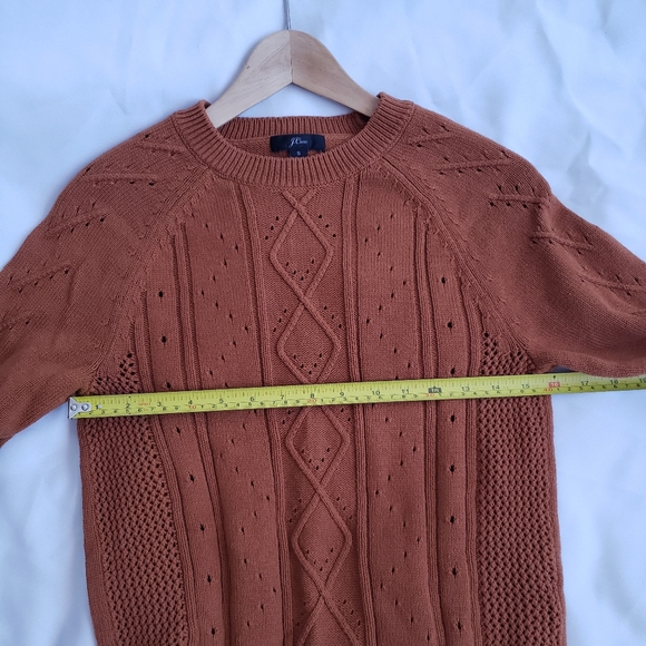 J. Crew Crewneck cable pointelle cotton sweater Small Scandi Pumpkin Caramel - Picture 6 of 10